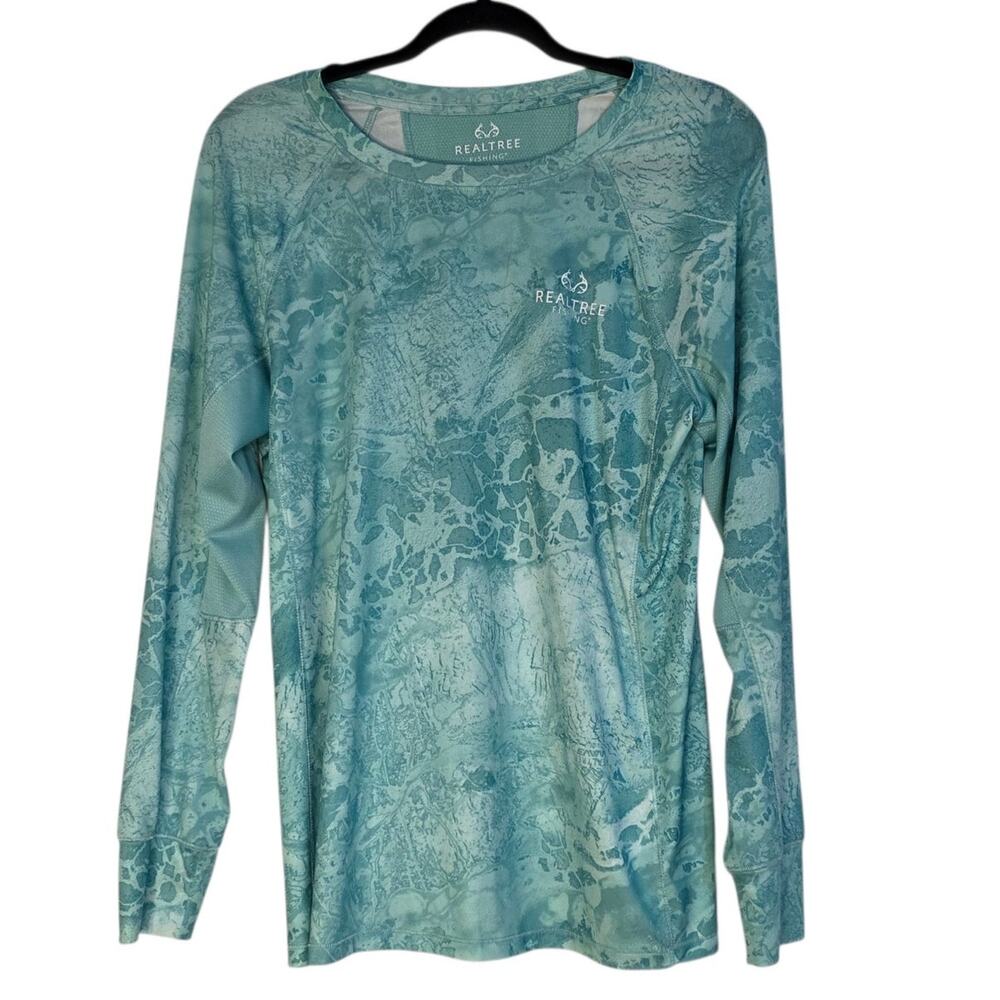 Realtree Fishing Wav3 Long Sleeved Preformance marble blue shirt size large